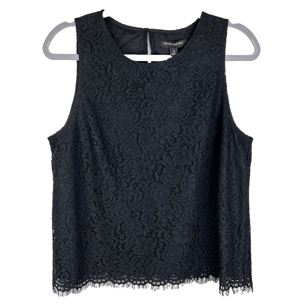 NWT Banana Republic Lace Sleeveless Tank Top Blouse Shirt Black Cropped Lacy M